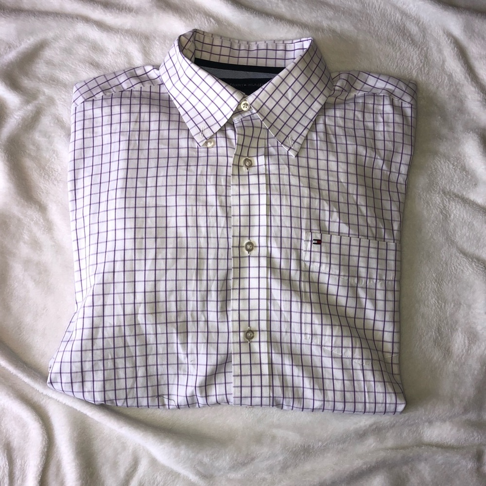 Purple and white Tommy Hilfiger dress shirt